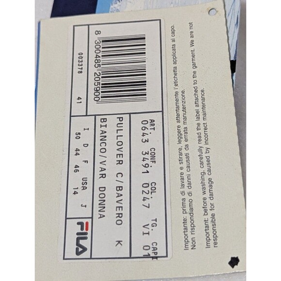 NWT Rare VTG FILA Italian Ski Team Fleece Pullover Womens 14 White Embroidered - Picture 15 of 16